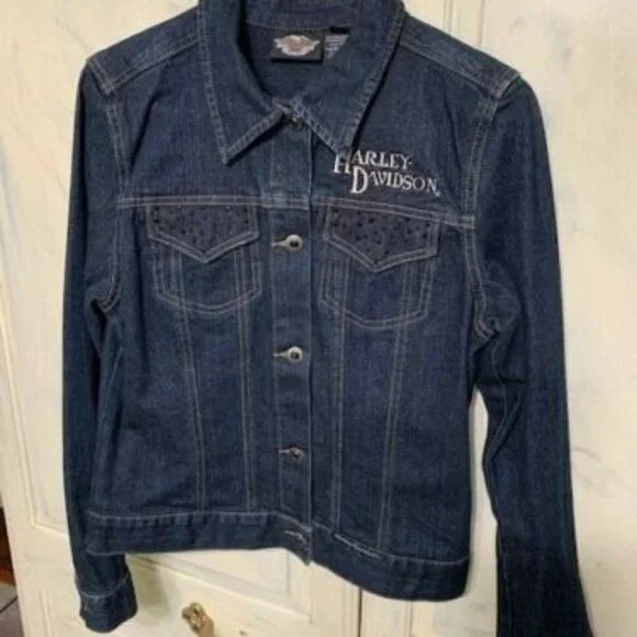 Harley Davidson Women's Denim Bling Eagle Jacket - Picture 2 of 7